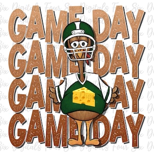 Game Day Turkey png, Football png, Thanksgiving Sublimation, DTG/DTF Designs, Green Bay Football, Thanksgiving Football, Cheese Head Fan