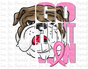 Go Fight Win Bulldogs png, świadomość raka piersi, maskotka Bulldogs, różowy, DTF, sublimacja, maskotka Bulldog Pride Pink Out, różowa wstążka