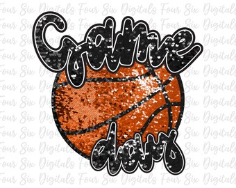 Game Day Basketball png, Basketball png, Faux Sequin Basketball, Team Spirit png, DTF Design, Faux Sequin Digital Download, Basketball Sport