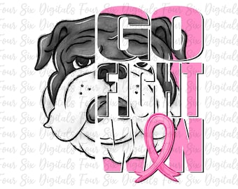 Go Fight Win Bulldogs png, świadomość raka piersi, maskotka Bulldogs, różowy, DTF, sublimacja, maskotka Bulldog Pride Pink Out, różowa wstążka
