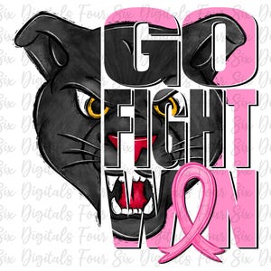 Go Fight Win Panther png, Breast Cancer Awareness, Panthers Mascot, Pink Out, DTF, Sublimation, Panther Pride Pink Out Mascot, Pink Ribbon