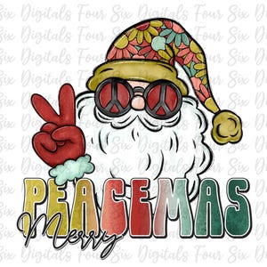 Merry Peacemas png, Christmas png, Hippie Santa png, Digital Download, Christmas Sublimation, DTG/DTF Design, Retro Christmas, Retro Santa