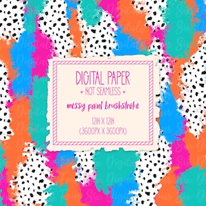Messy Paint Digital Paper png, Dalmatian Dots Brushstroke Pattern, Digital Download Wallpaper, Printable Scrapbook Paper, Not Seamless