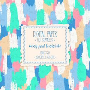 Puede incluir: Papel digital con un patrón de pinceladas de pintura desordenado en tonos de azul, rosa, verde y beige. El papel mide 30,5 cm por 30,5 cm (3600 píxeles por 3600 píxeles).