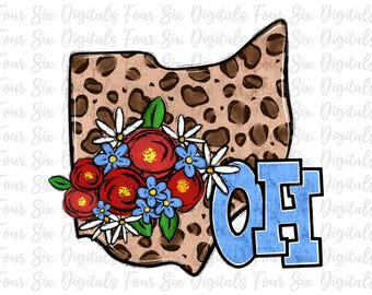 Estado de Ohio png, Floral, Patriótico, Leopardo Ohio png, Vermelho Branco Azul, Estados dos EUA png, Sublimação, DTF, Download Digital DTG, Ohio png
