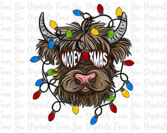 Mooey Xmas png, Christmas Cow png, Mooey Christmas, Country Farm, Highland Cow png, Santa Cow, Sublimation, DTF, DTG, Digital Download