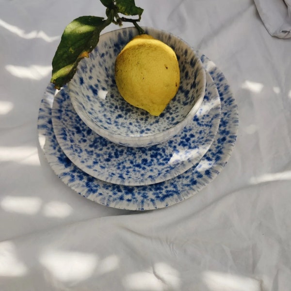 6-piece ceramic tableware set "Sky" in blue and white