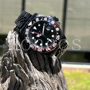 Custom Made MODS Watch GMT-Master II  Style NH34 Movement Black Night Edition Coke Black and Red Holiday Gift for him