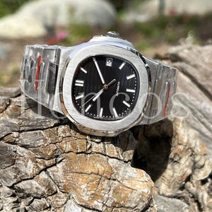 Custom Made MODS Nautilus Watch with SKX NH35 5711A Style Black Dial and Steel Bracelet