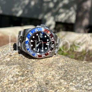 Custom Pepsi GMT Watch with Ceramic Bezel Blue and Red  NH34 Movement and Jubilee Super Steel Bracelet Holiday Gift for him