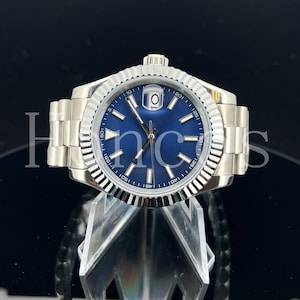 Custom Made MODS Datejust Style Watch with SKX NH35 Blue Dial and President Bracelet Band