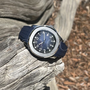 Custom Made MODS Aquanaut Watch with SKX NH35 5168G Style Navy Blue Dial and Soft Rubber Band Straps