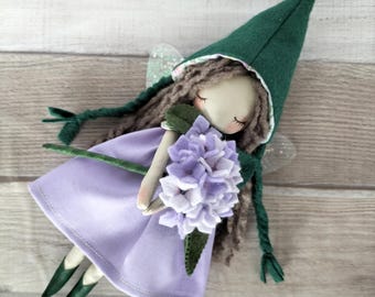 Handmade violet hydrangea fairy doll