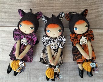Handmade charm Halloween black cat doll, small doll, add eye 1