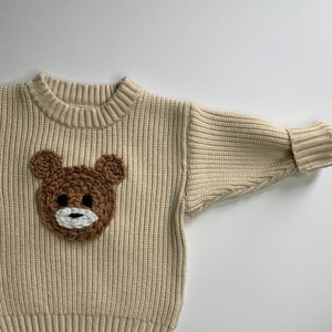 Teddy Bear Embroidered Baby and Toddler Sweater Custom Embroidered Sweater Baby Sweater Custom Gift Boys Sweater image 1