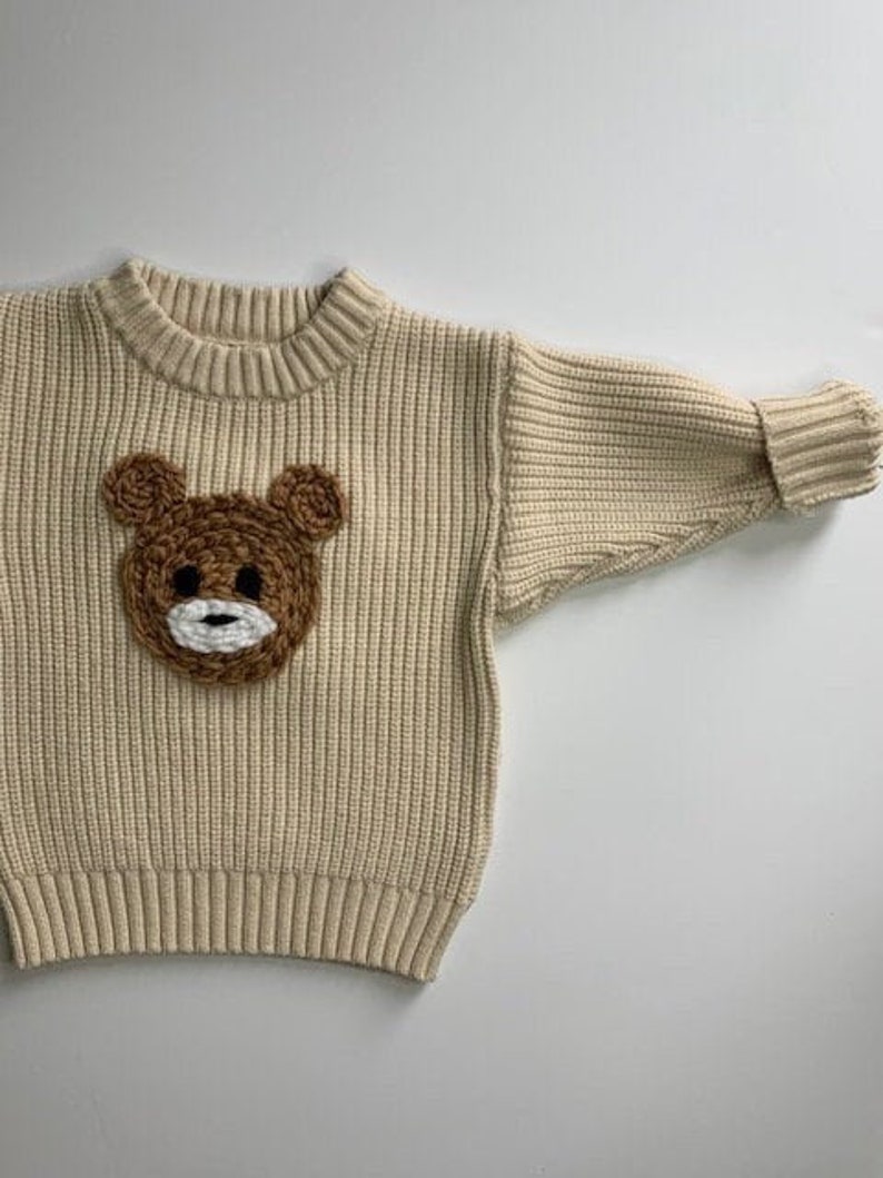 Teddy Bear Embroidered Baby and Toddler Sweater Custom Embroidered Sweater Baby Sweater Custom Gift Boys Sweater image 1