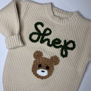 Teddy Bear Embroidered Baby and Toddler Sweater Custom Embroidered Sweater Baby Sweater Custom Gift Boys Sweater image 2