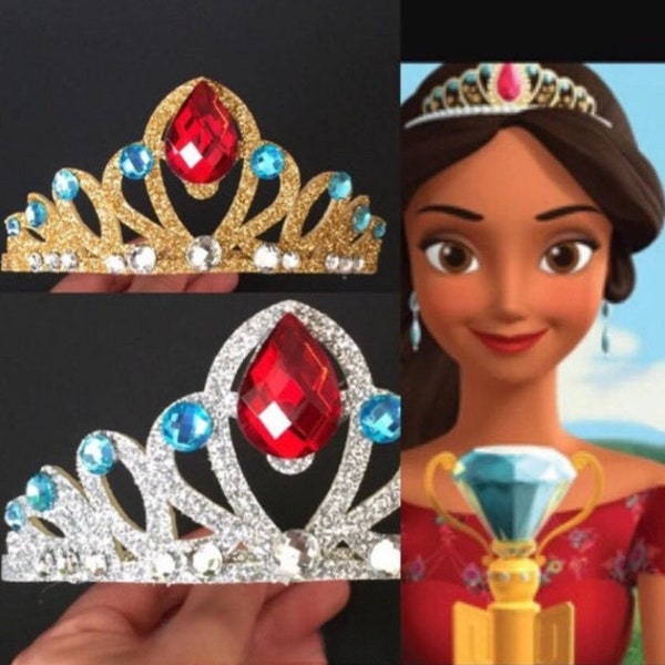 Elena crown sets,elena of avalor costume,princess elena crown,elena elastic headband,disney crown,disney elena accessory,red gem crown,baby