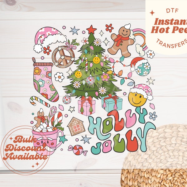 Ready to Press DTF Transfers - Holly Jolly Christmas Objects Iron On Transfers - Direct to Film Transfers