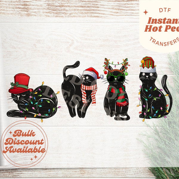 Ready to Press DTF Transfers - Playful Black Cats Christmas Custom Transfers - Direct to Film Transfers