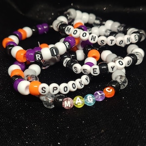 Spooky Kandi bracelet, EDM, PLUR, Rave, Festival accessories, Pony beads, Kandi pattern friendship bracelet, Halloween, festive,