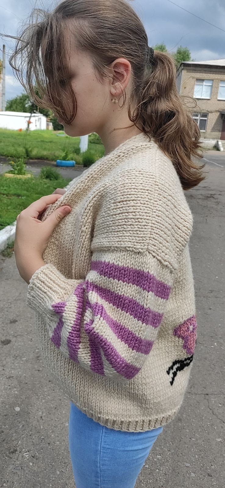 Pink Panther Embroidered Knit Cardigan: Semi-wool Cable Knit - Etsy