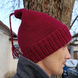 Gorro Melt The Ice tejido a mano / Gorro rojo de la resistencia noruega / Gorro escandinavo con borlas puntiagudas / Gorro de protesta hecho a mano / Regalo de invierno