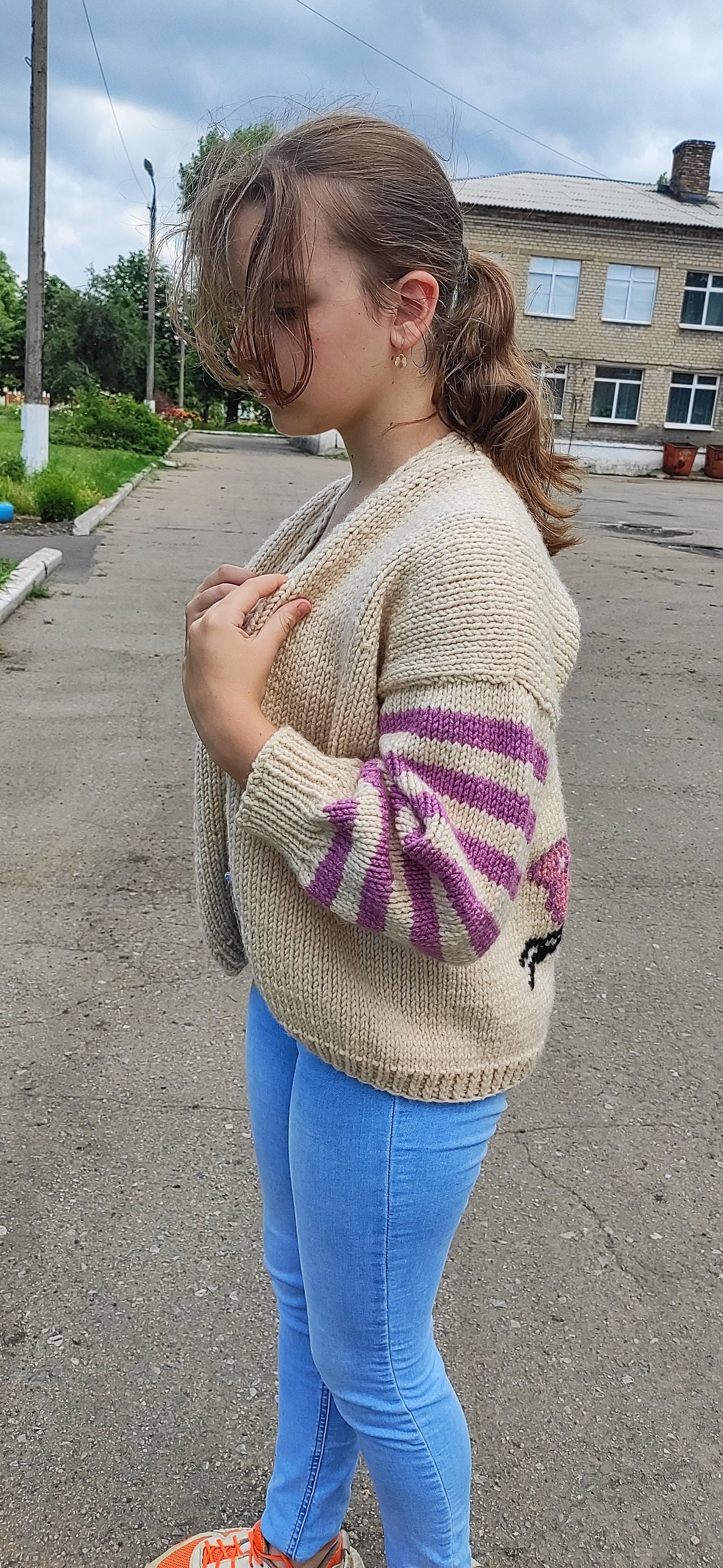Pink Panther Embroidered Knit Cardigan: Semi-wool Cable Knit - Etsy