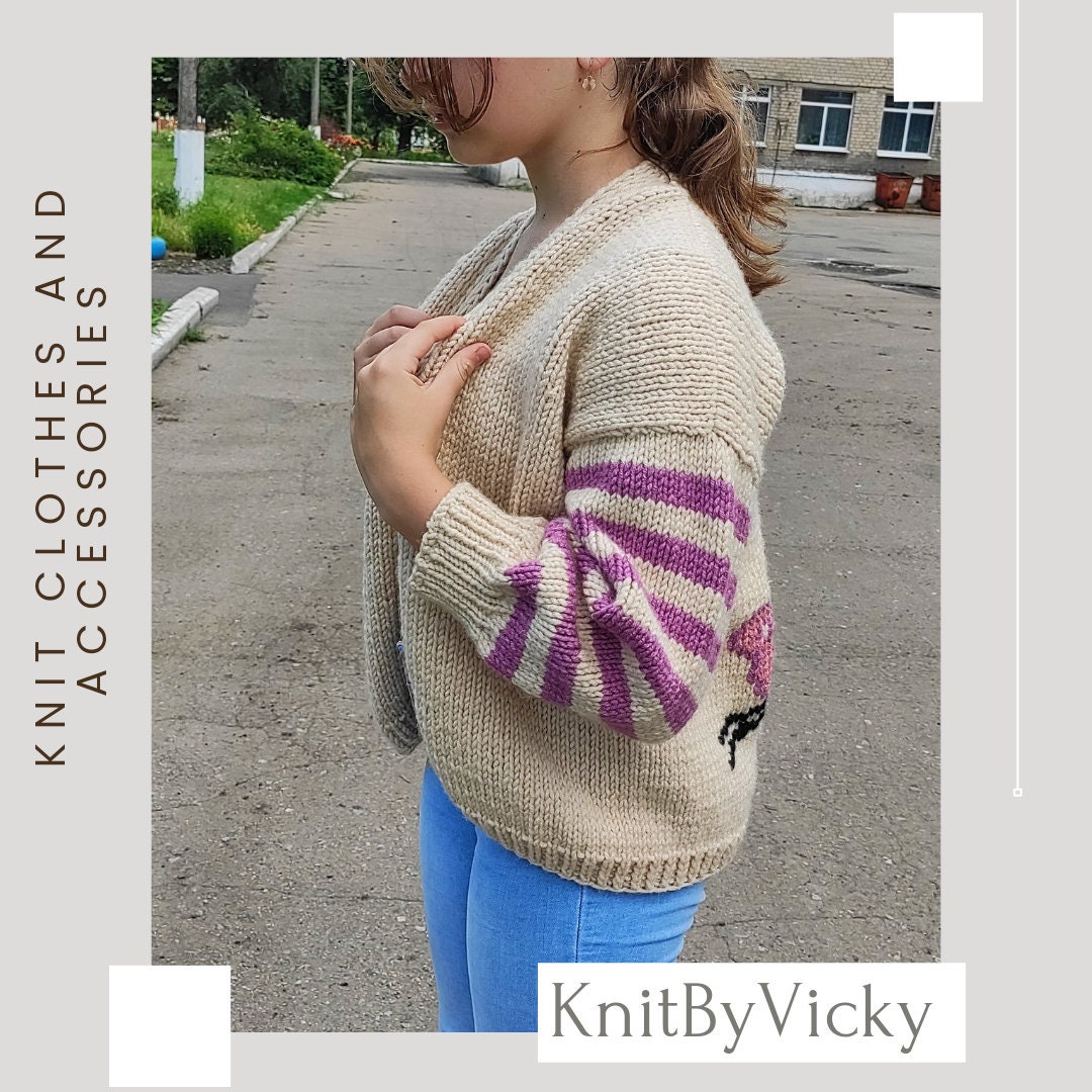 Pink Panther Embroidered Knit Cardigan: Semi-wool Cable Knit - Etsy