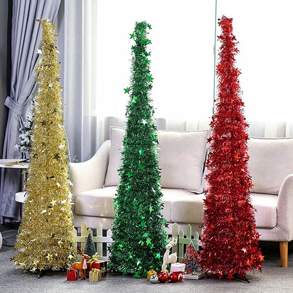 Collapsible Tinsel Pop-Up Christmas Tree with Stand