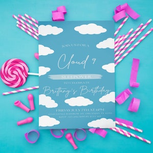 Editable Cloud 9 Birthday Invitation Template | Digital Sleepover Party ...