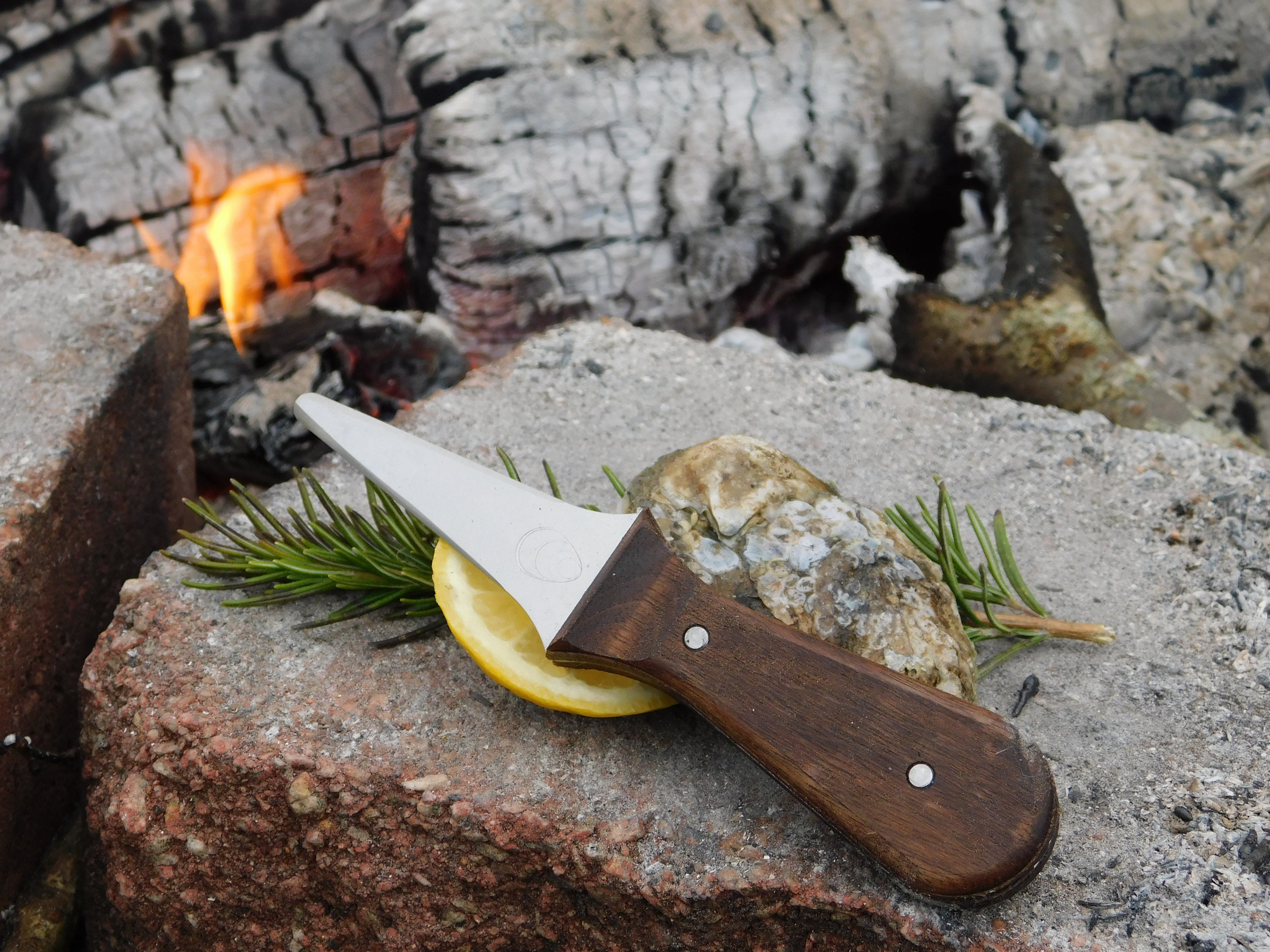 couteau à huitre manche en bois personnalisé avec garde