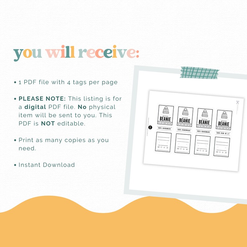 Printable Beanie Tags, Knit Beanie Labels, Fold-over Tags for Handmade ...