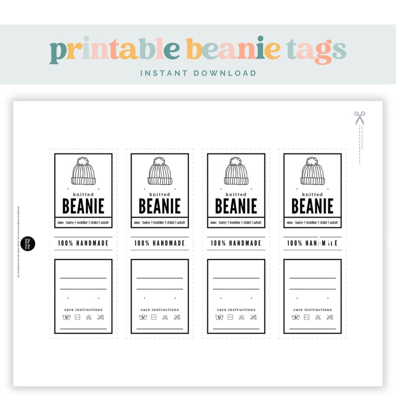 Printable Beanie Tags, Knit Beanie Labels, Fold-over Tags for Handmade ...