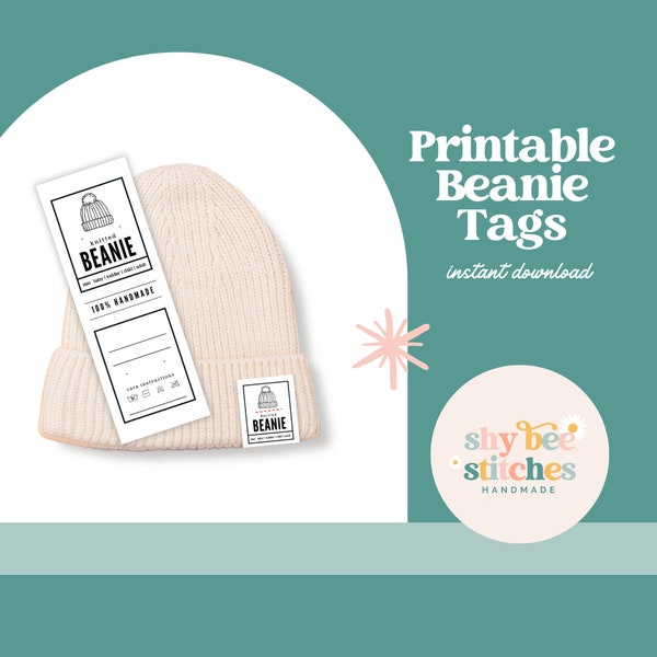 Printable Beanie Tags, Knit Beanie Labels, Fold-Over Tags for Handmade Beanies, Market Printable