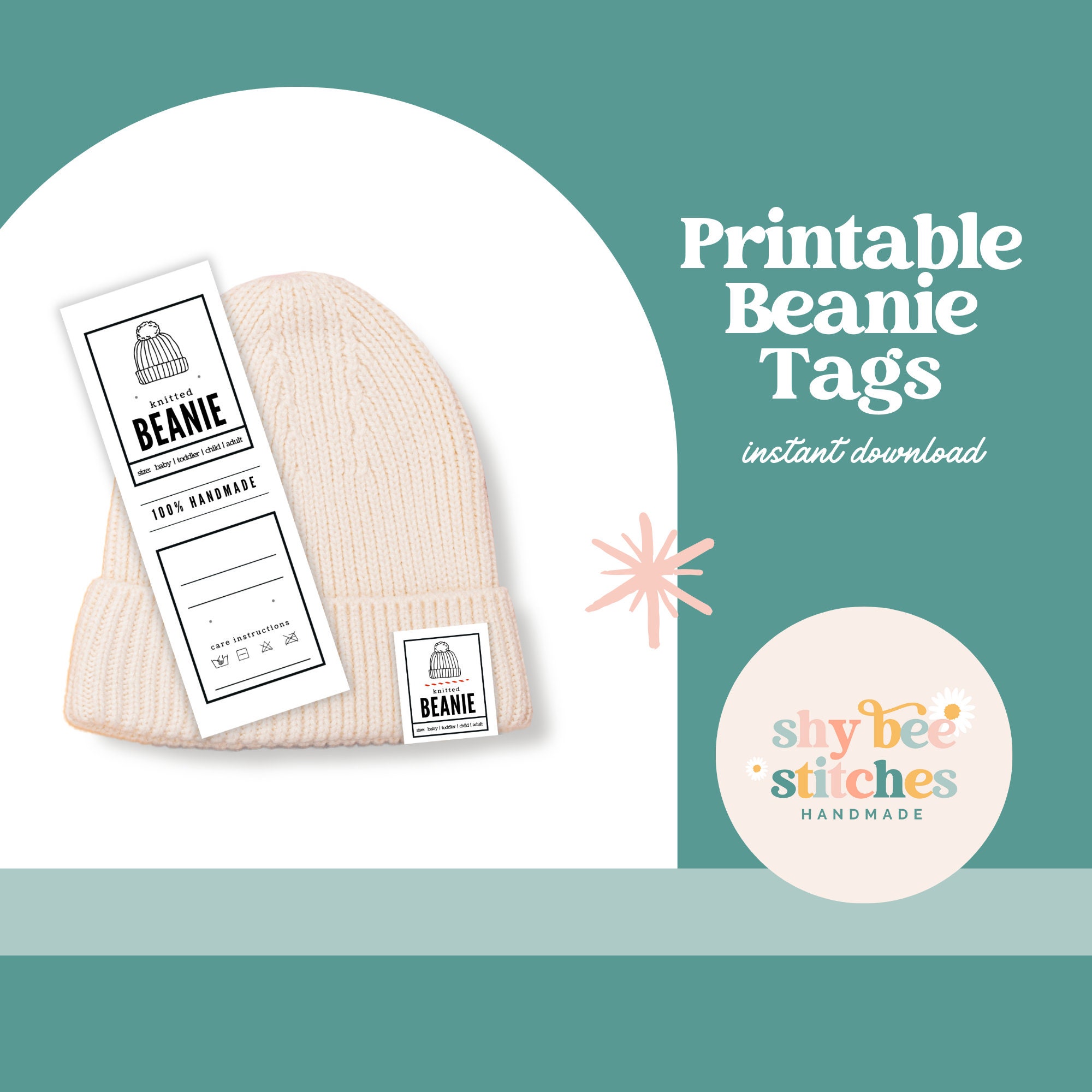 Printable Beanie Tags, Knit Beanie Labels, Foldover Tags for Handmade Printable Beanie Tags, Knit Beanie Labels, Foldover Tags for Handmade
