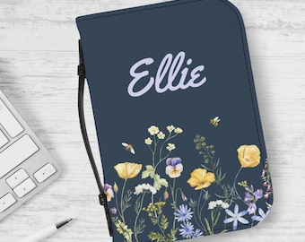 Personalized Bible Case With Name and Scripture, Book Cover, Watercolor Wildflowers