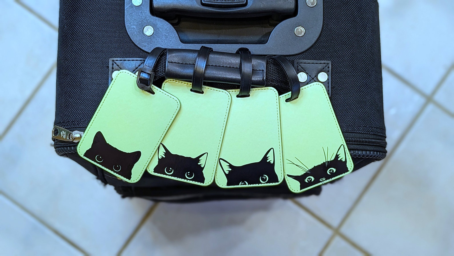 Cat Silhouette Faux Leather Luggage Tags - Mix & Match Set of 2 - Silly Cat, Curious Cat