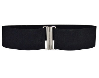 Black Elastic Stretch Chrome Cinch Buckle Belt Sizes M & L
