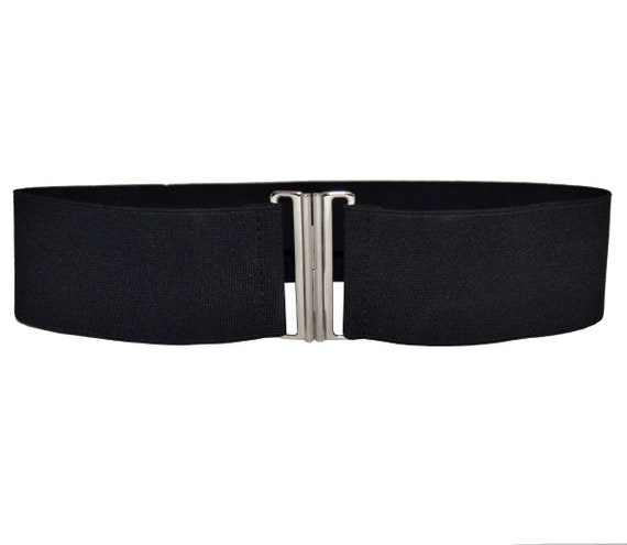 Black Elastic Stretch Chrome Cinch Buckle Belt Sizes M & L  display picture 3