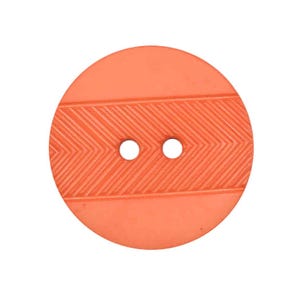 May include: A two-hole orange button with a chevron pattern.