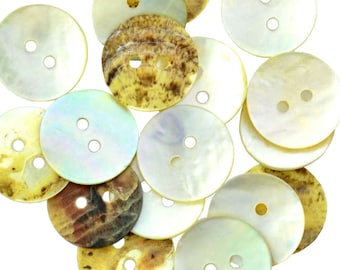 Natural Agoya Shell Mother of Pearl 2 Hole Buttons Sizes 9mm to 28mm