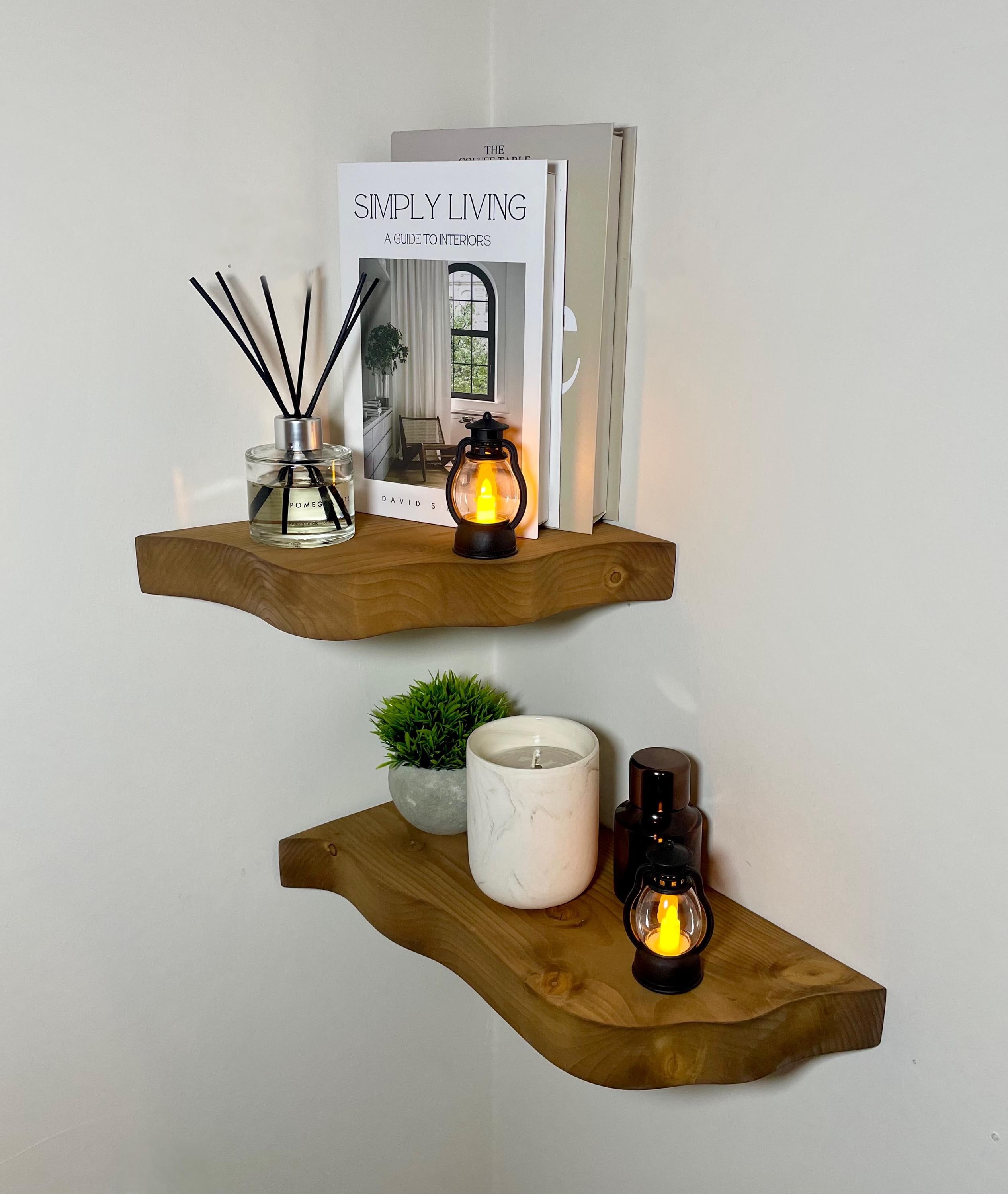 Floating Corner Shelf | Solid Wood Rustic Wall Mounted Corner Storage ...