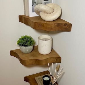 Floating Corner Shelf | Solid Wood Wall Mounted Shelf | Rustic Handmade ...