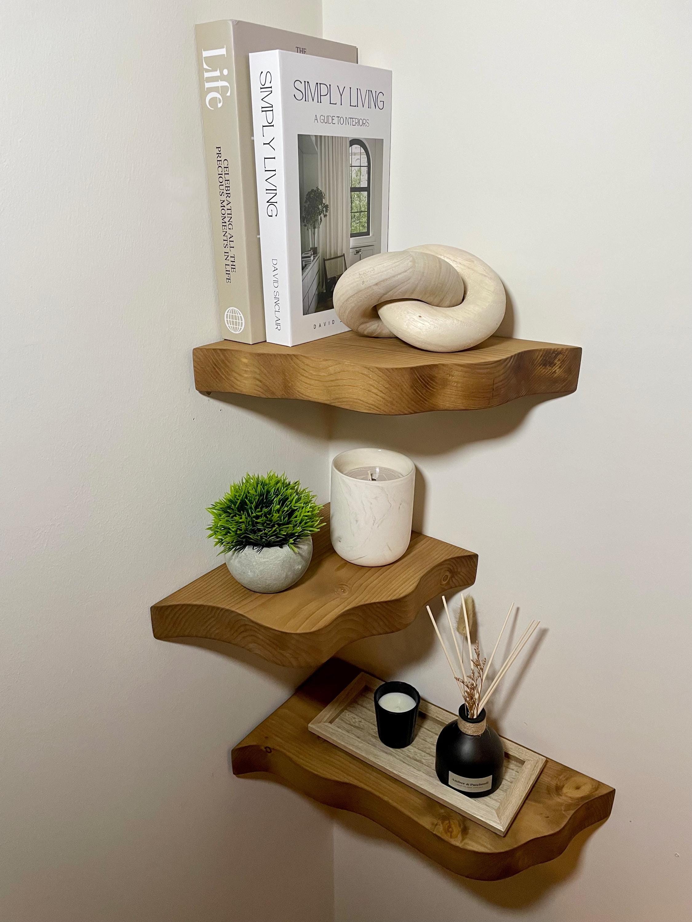 Floating Corner Shelf | Solid Wood Wall Mounted Shelf | Rustic Handmade ...