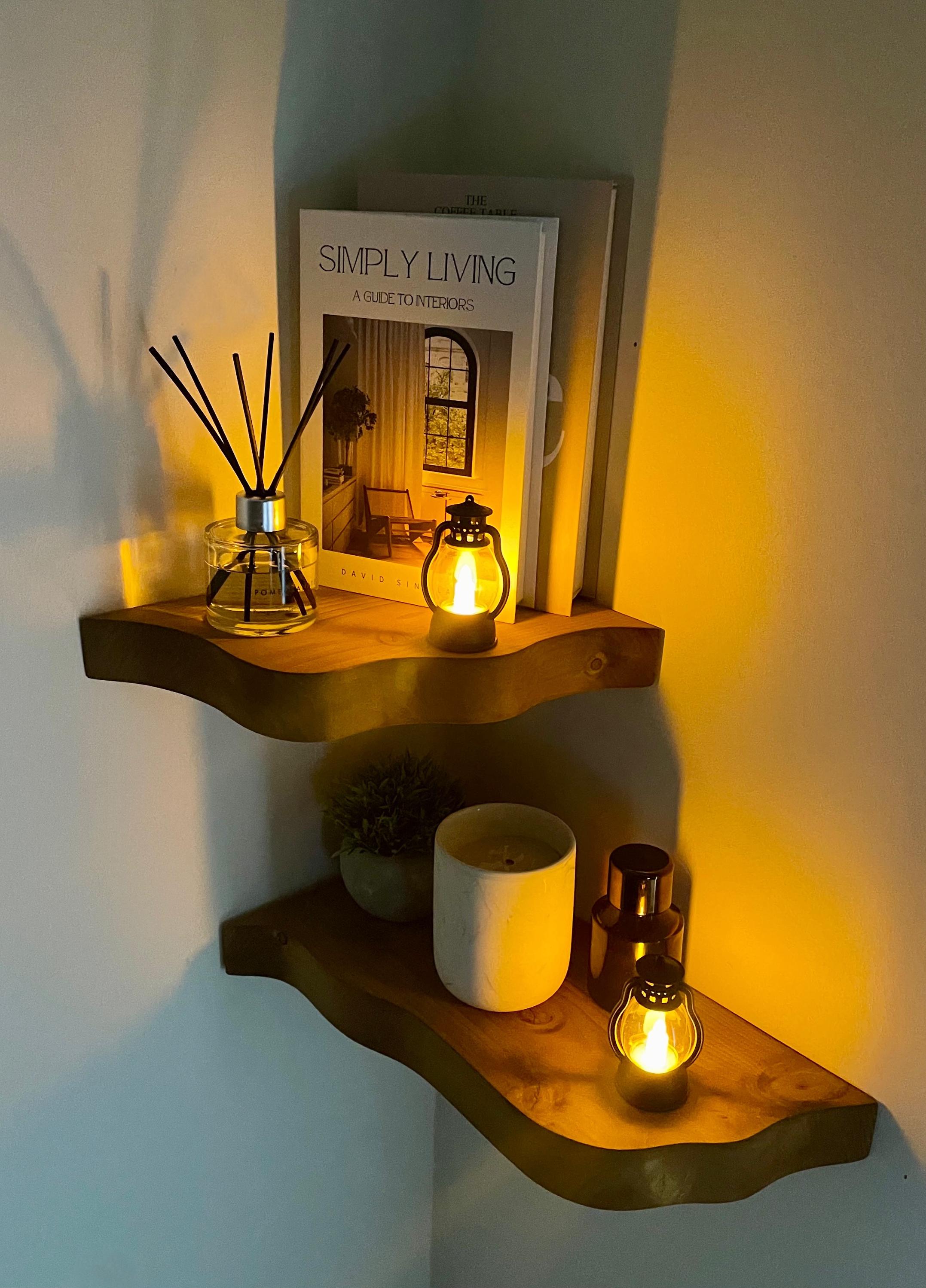 Floating Corner Shelf | Solid Wood Rustic Wall Mounted Corner Storage ...