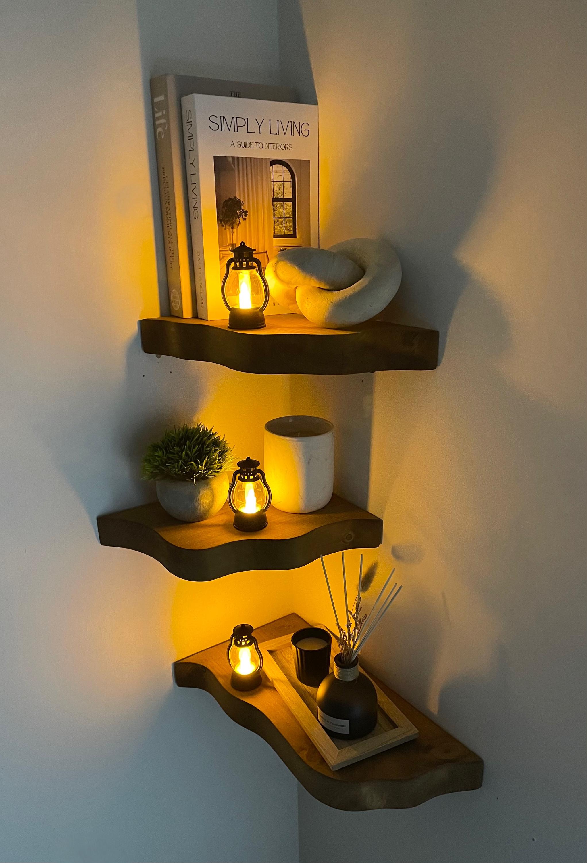 Floating Corner Shelf | Solid Wood Wall Mounted Shelf | Rustic Handmade ...
