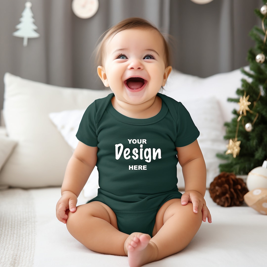 Baby Onesie Christmas Mock up Green Baby Onesie Baby Model Etsy