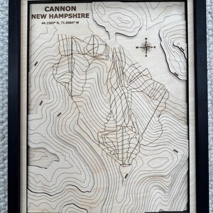 Cannon Mountain New Hampshire mappa topografica 3D in legno con piste da sci