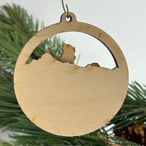 Snowboarding Wood Ornament set of three ornaments Vintage snowboard split tail snowboard Snowboarder method Mountain range view image 5